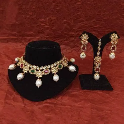 Simple Oval Ad Kundan Necklace Earring And Teeka Set