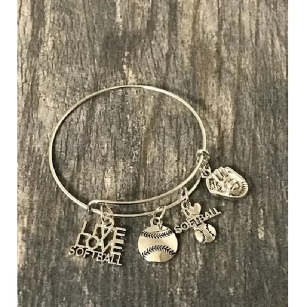 Softball Charm Bangle Bracelet