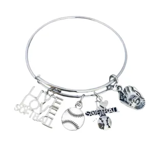 Softball Charm Bangle Bracelet