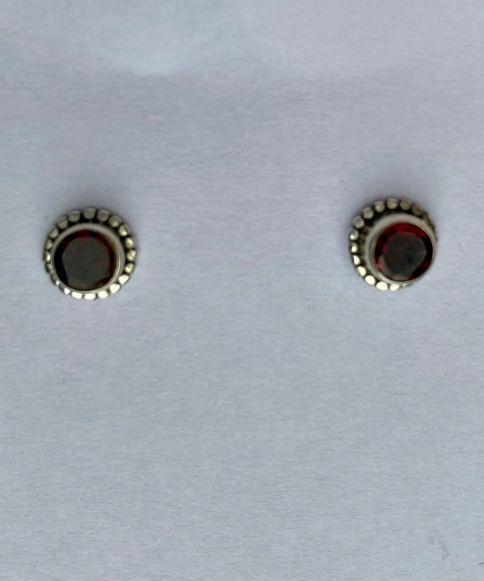 Solid Silver Garnet Rope Stud Earrings