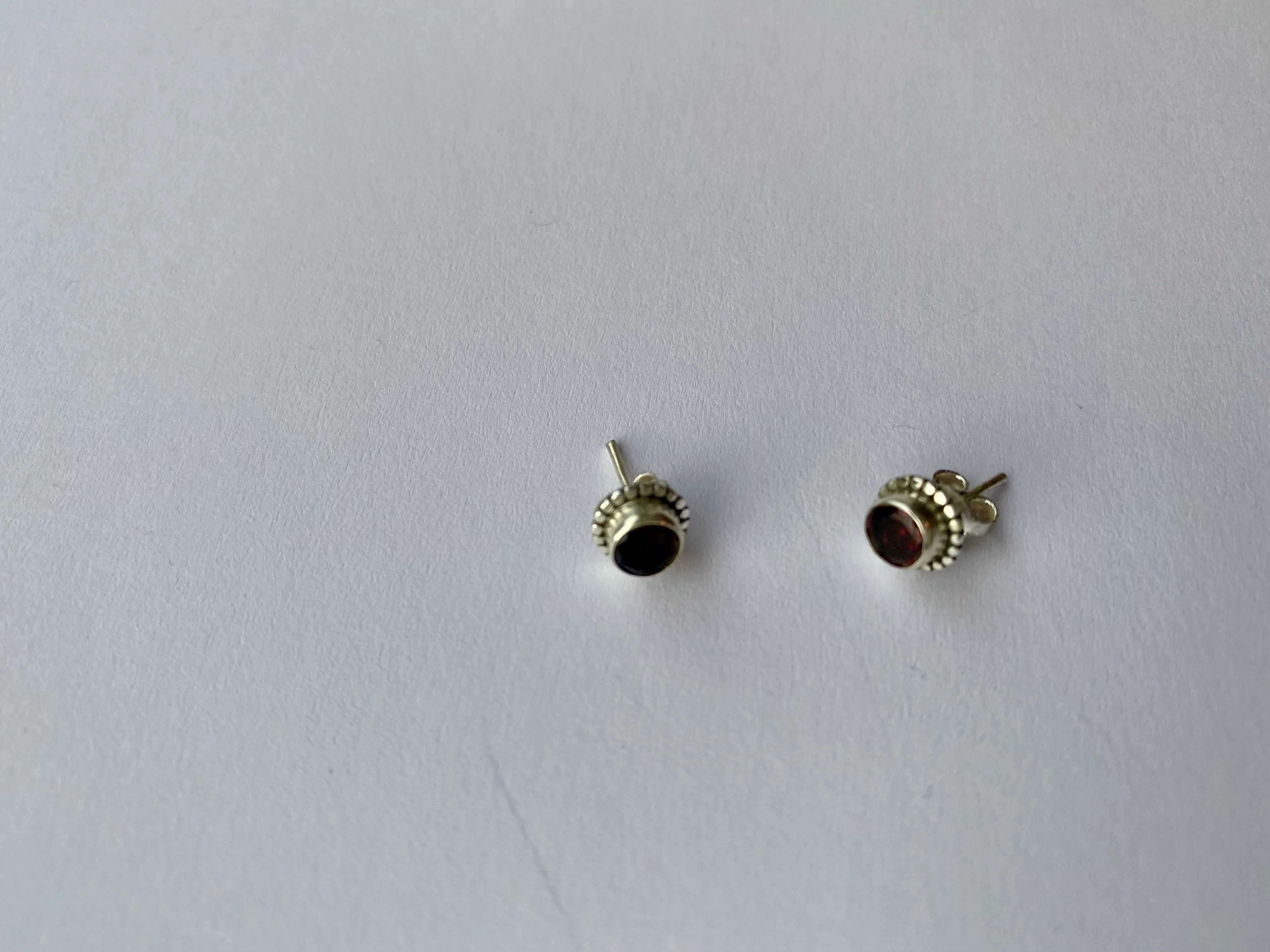 Solid Silver Garnet Rope Stud Earrings