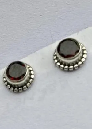 Solid Silver Garnet Rope Stud Earrings