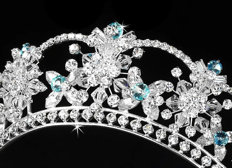 Sparkling Swarovski Crystal Silver Plated Tiara with Aqua Accents