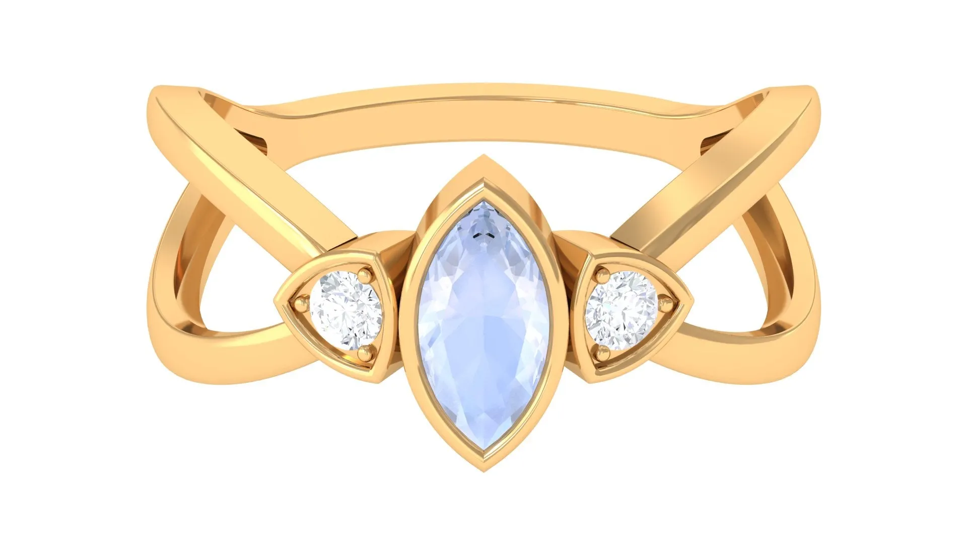 Split Shank Moonstone Solitaire Ring with Diamond