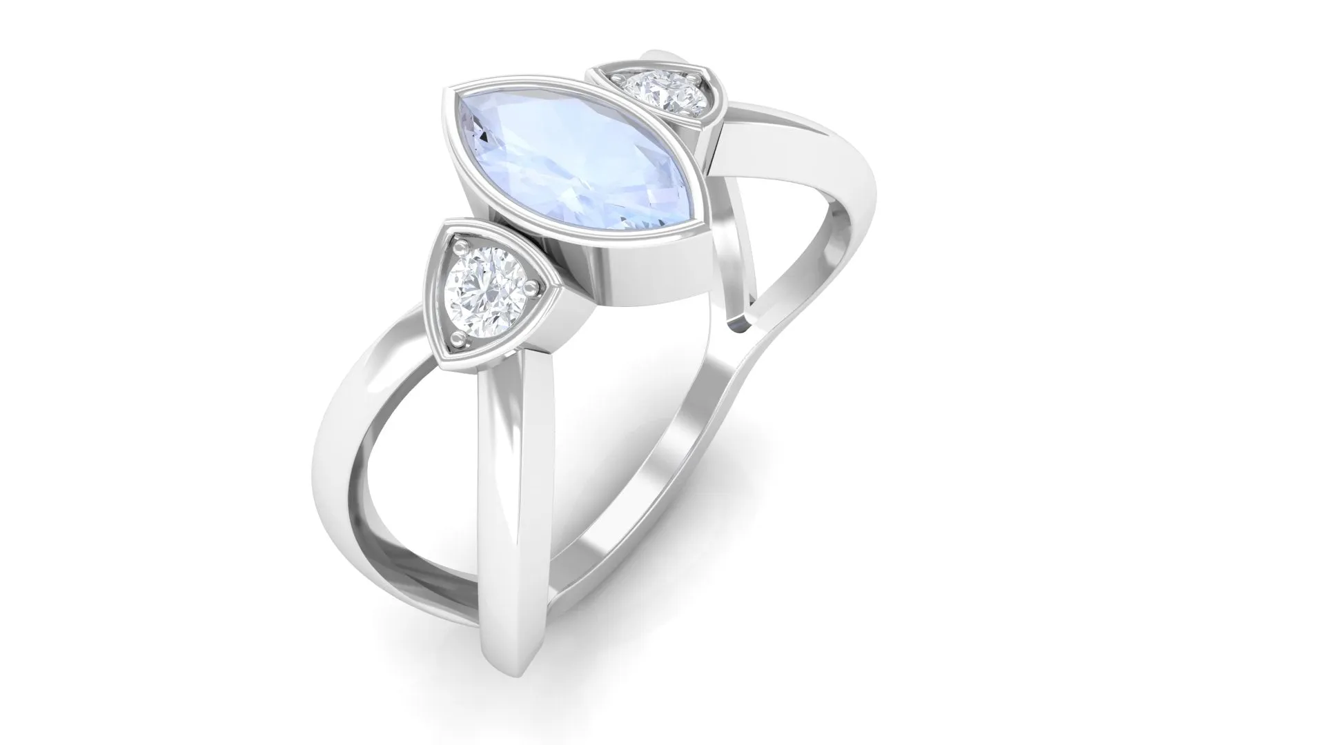 Split Shank Moonstone Solitaire Ring with Diamond