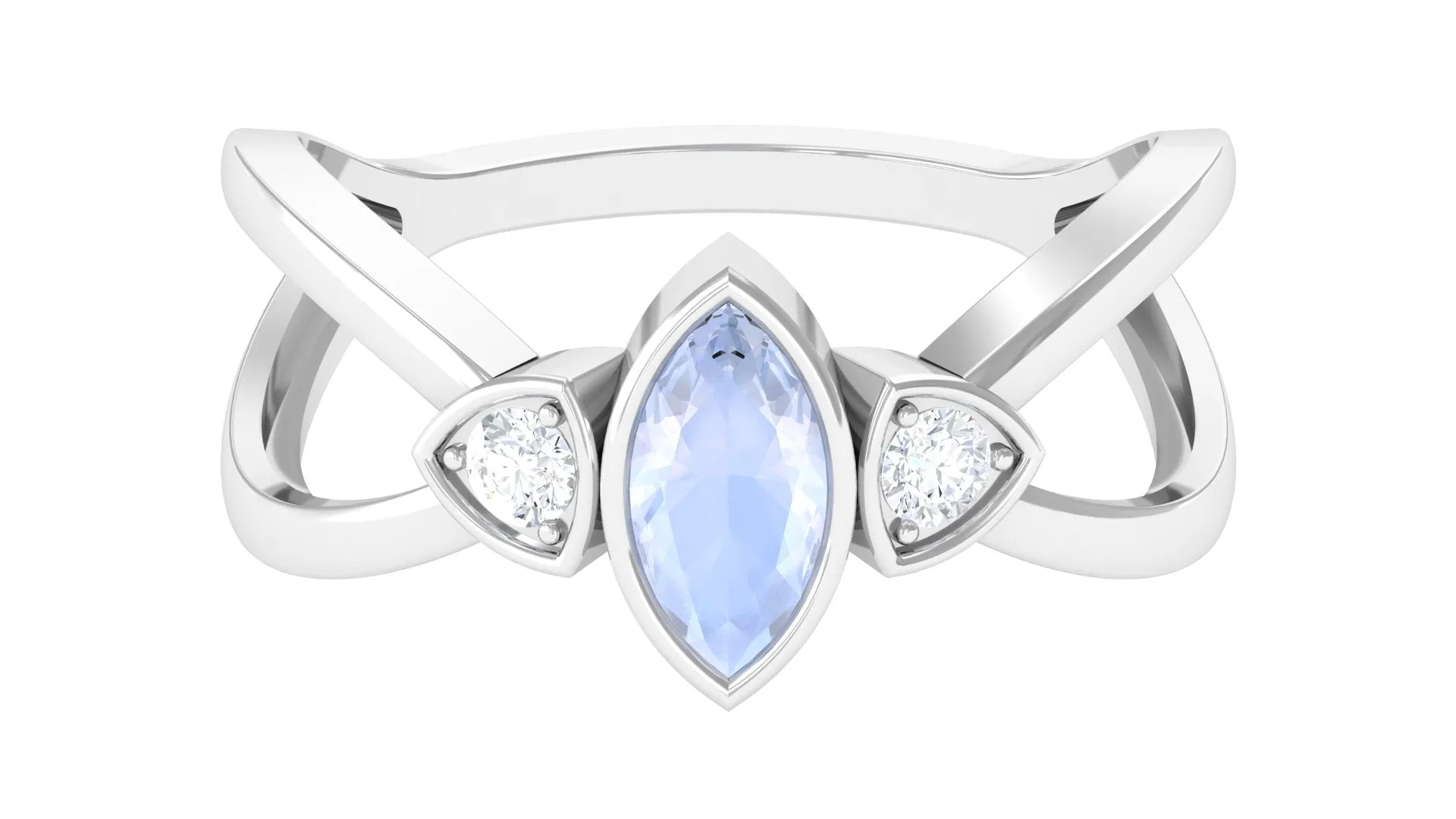 Split Shank Moonstone Solitaire Ring with Diamond