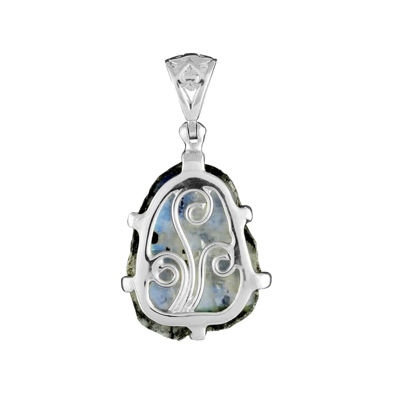 Starborn Rainbow Moonstone Rough Pendant in Sterling Silver with Filigree Bale