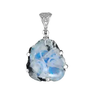 Starborn Rainbow Moonstone Rough Pendant in Sterling Silver with Filigree Bale