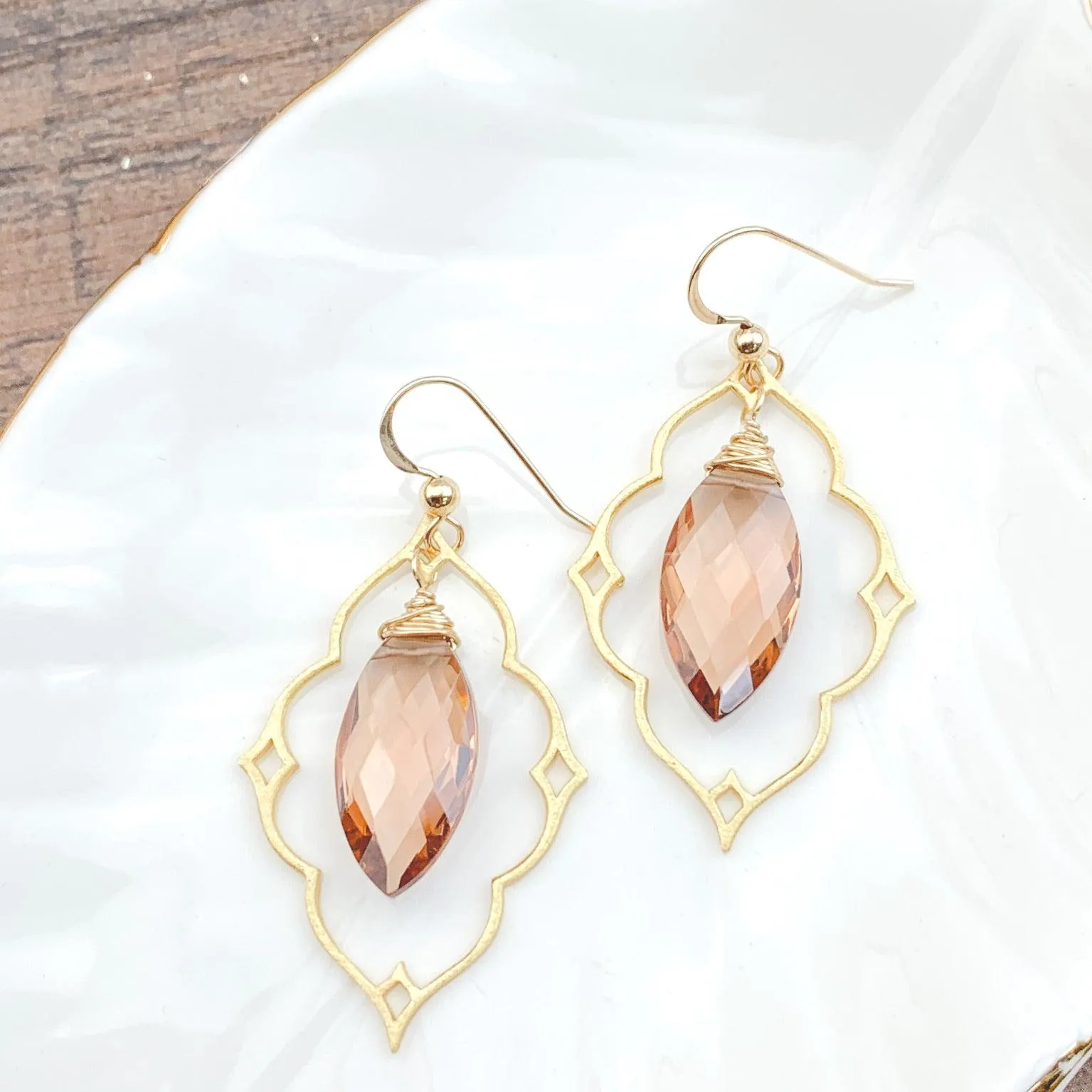 Statement Filigree Earrings with Marquee Gem