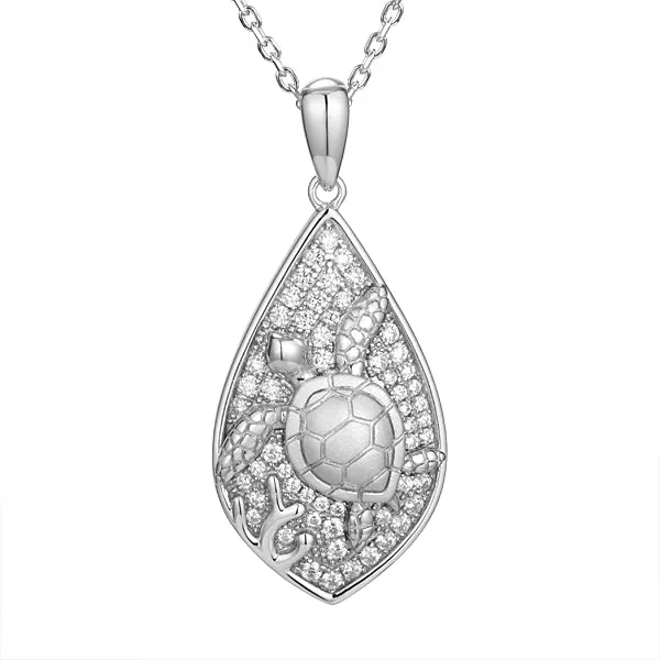 Sterling Silver Alamea Hawaii CZ Turtle Pendant