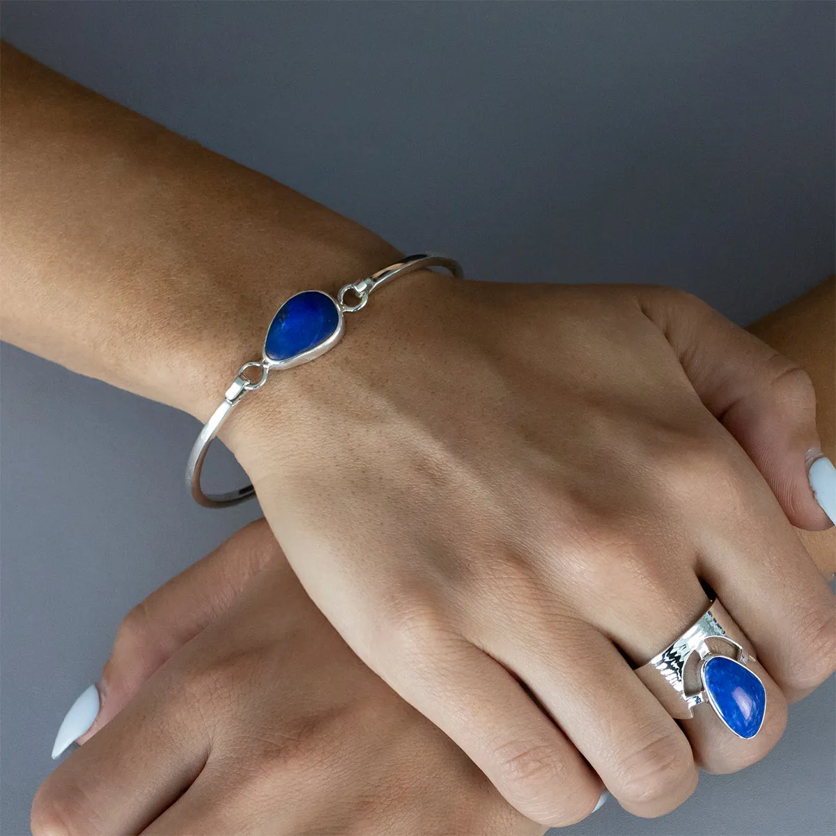 Sterling Silver and Lapis Lazuli Clasp Bangle