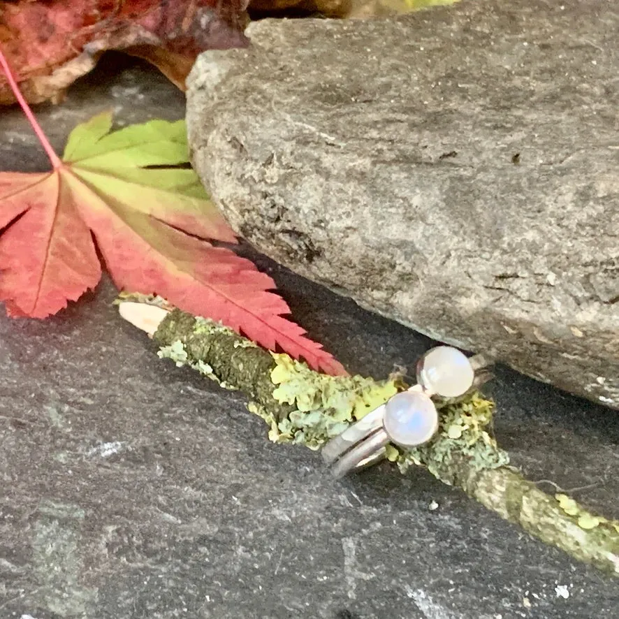 Sterling silver and rainbow moonstone stacking ring