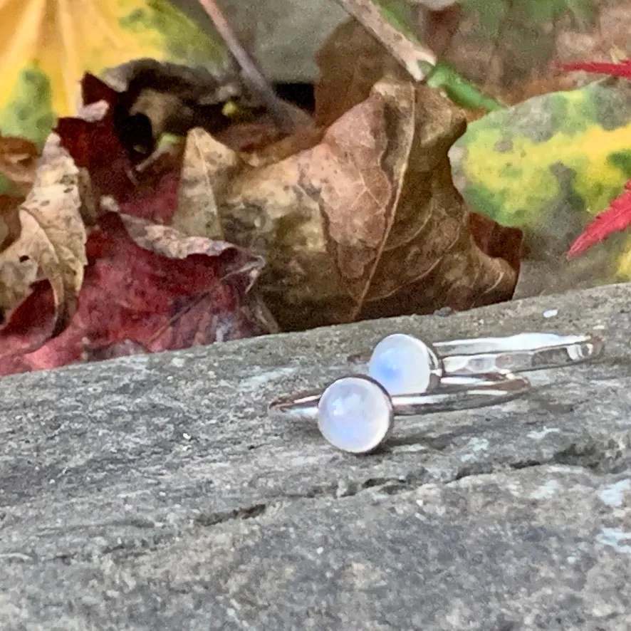 Sterling silver and rainbow moonstone stacking ring