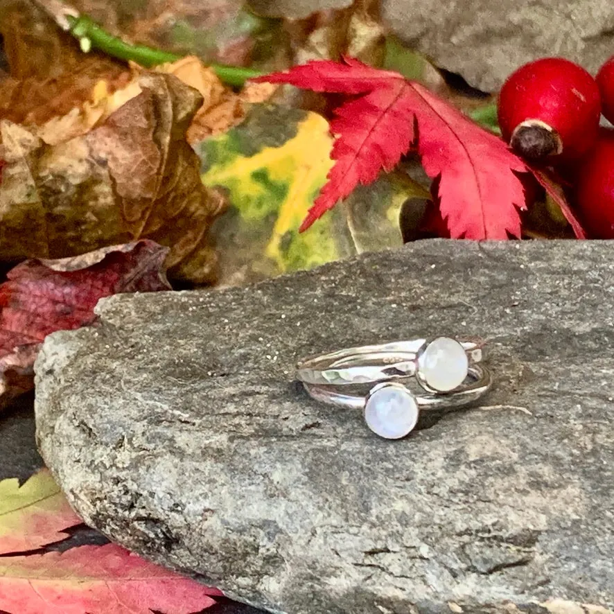 Sterling silver and rainbow moonstone stacking ring