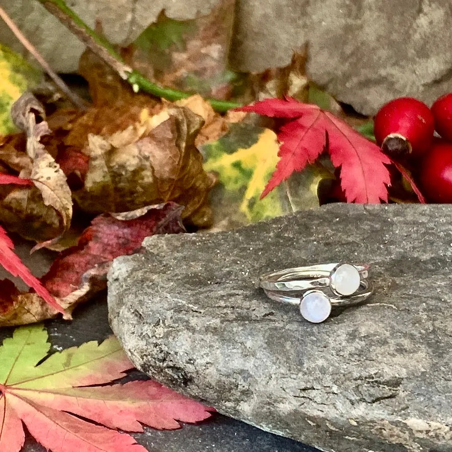 Sterling silver and rainbow moonstone stacking ring