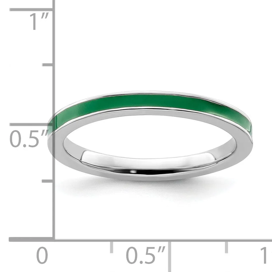 Sterling Silver Green Enameled 2.25MM Ring