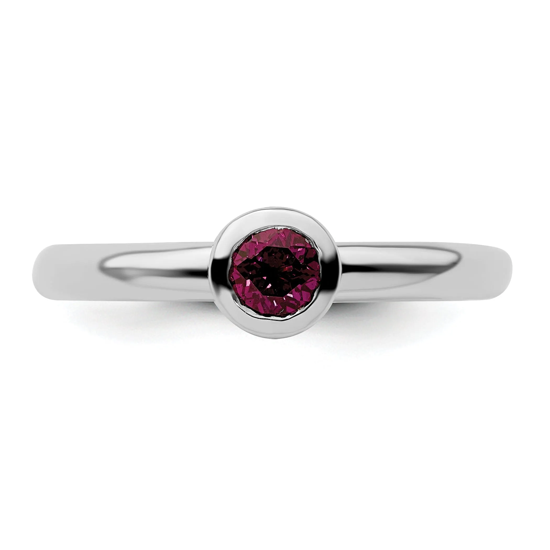 Sterling Silver Low Round Rhodolite Garnet Ring