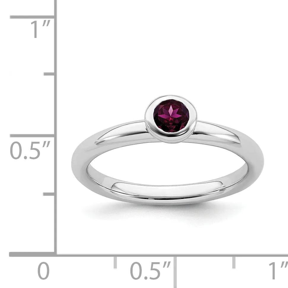 Sterling Silver Low Round Rhodolite Garnet Ring