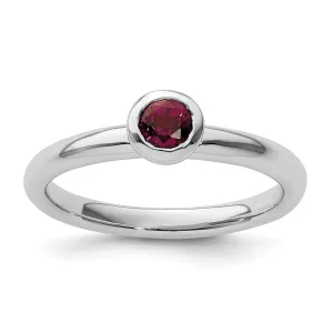 Sterling Silver Low Round Rhodolite Garnet Ring