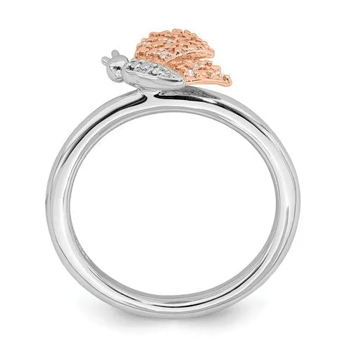 Sterling Silver Stackable Expressions Diamond Rose Gold Butterfly Ring