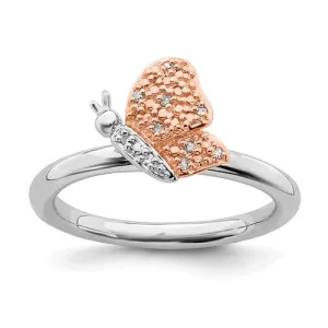 Sterling Silver Stackable Expressions Diamond Rose Gold Butterfly Ring