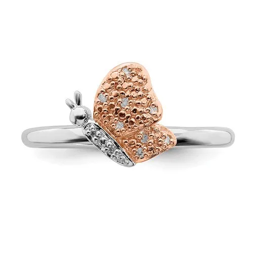 Sterling Silver Stackable Expressions Diamond Rose Gold Butterfly Ring