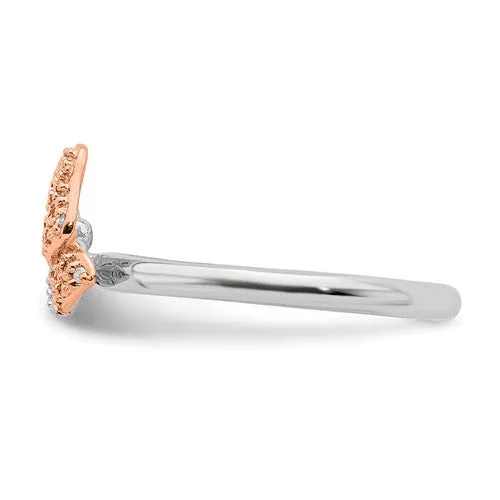 Sterling Silver Stackable Expressions Diamond Rose Gold Butterfly Ring