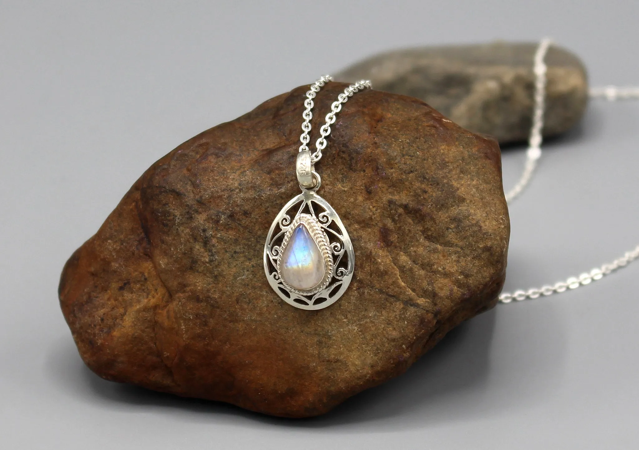 Sterling Silver Teardrop Moonstone Pendant