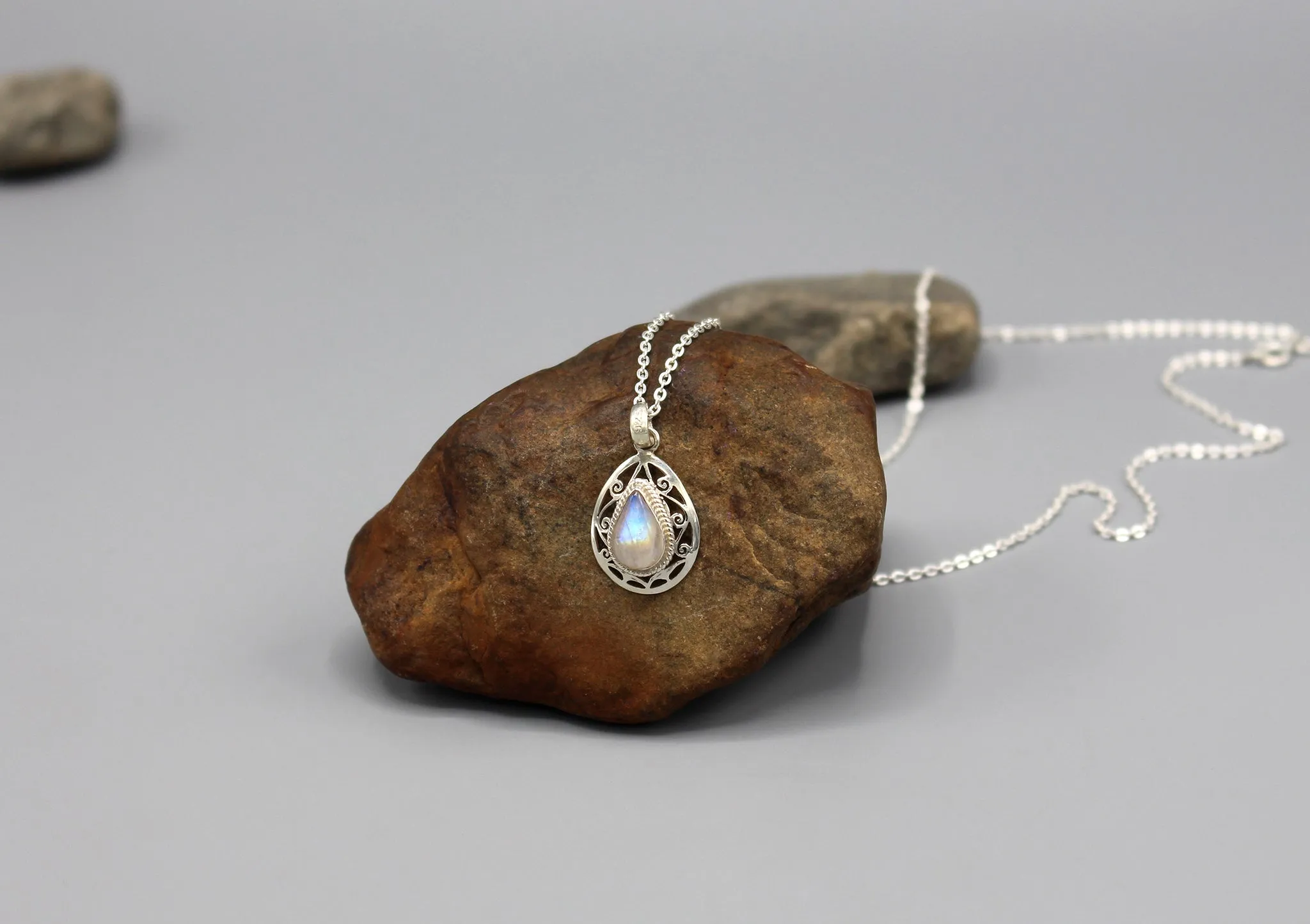 Sterling Silver Teardrop Moonstone Pendant