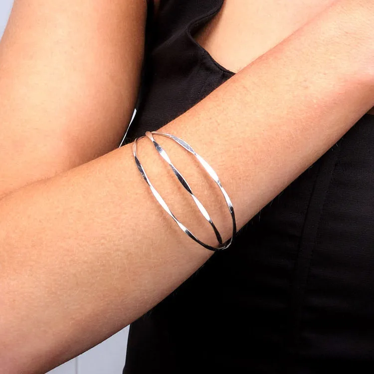 Sterling Silver Three Hoops Bangle Bracelet For Women