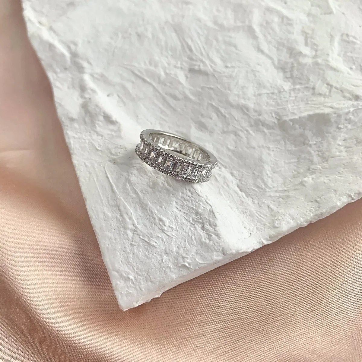 Three Row Emerald Cut Full Eternity Band Ring - 5mm