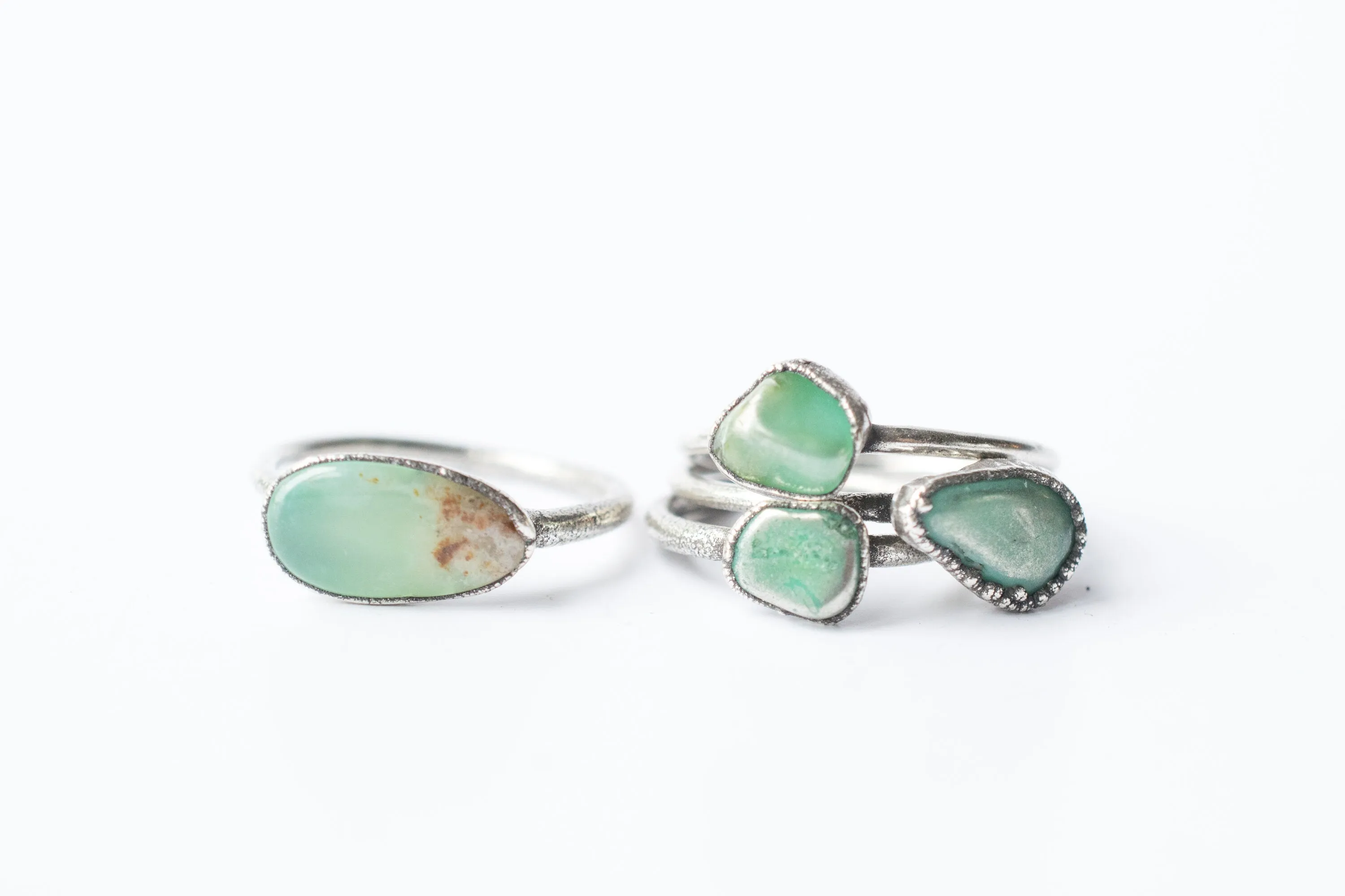 Tumbled chrysoprase ring | Chrysoprase crystal ring