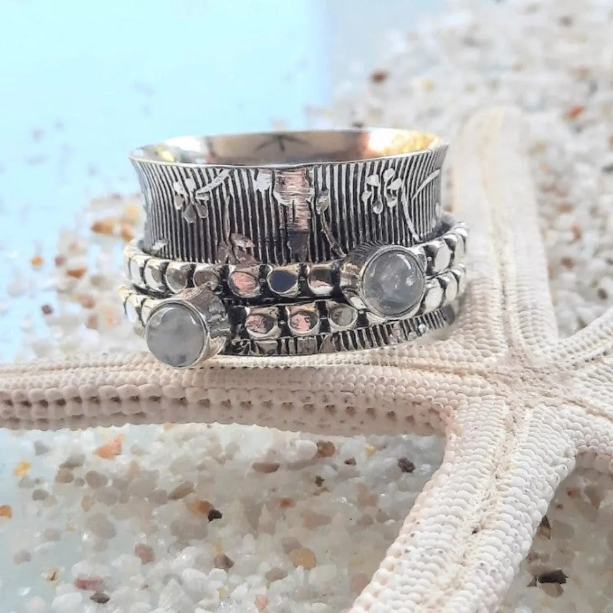 TWO MOONS - 925 SILVER SPINNER RING