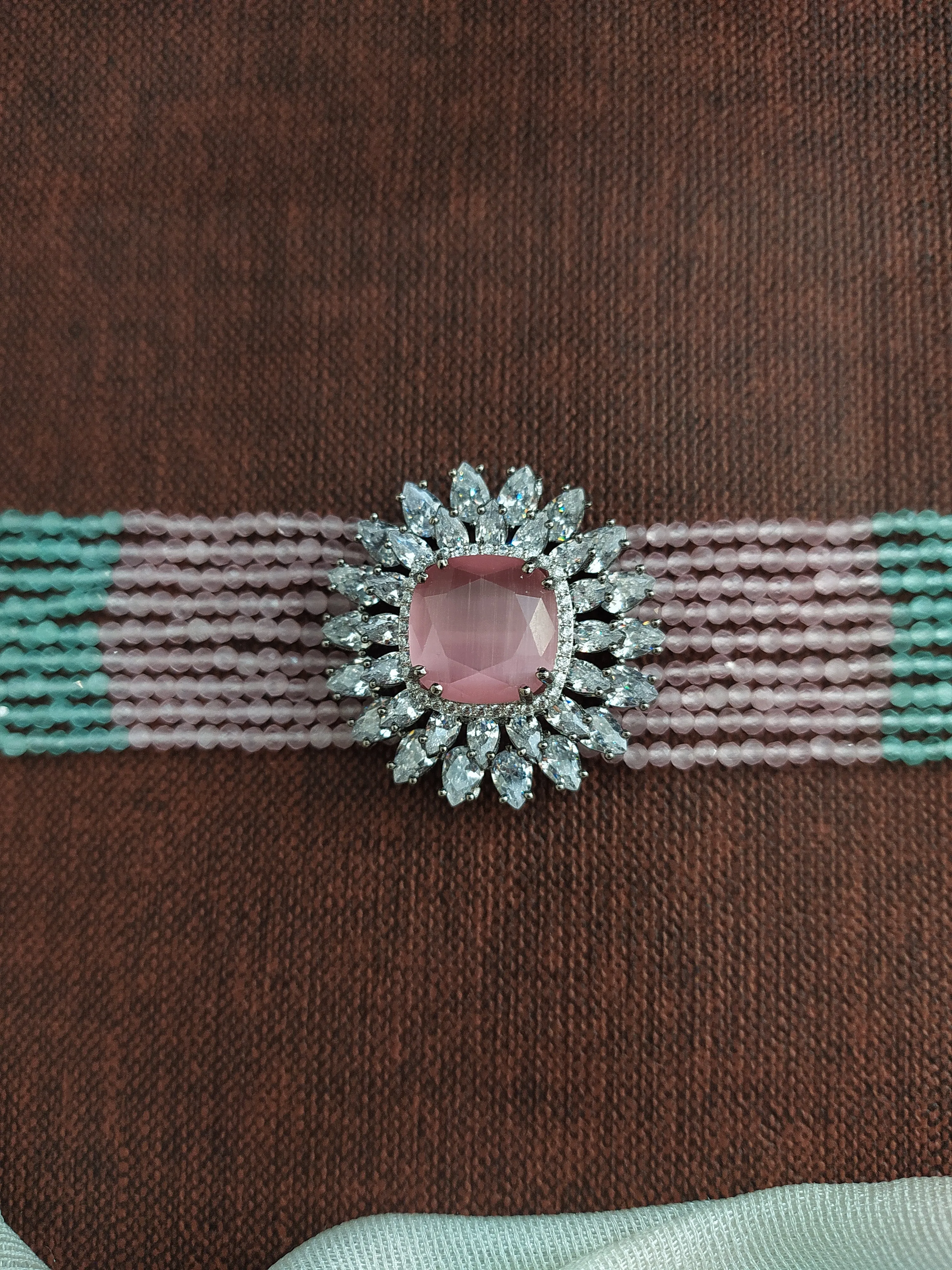 Victorian Elegance for You: Sparkling Choker Set (Mint & Pink, Violet, Green)