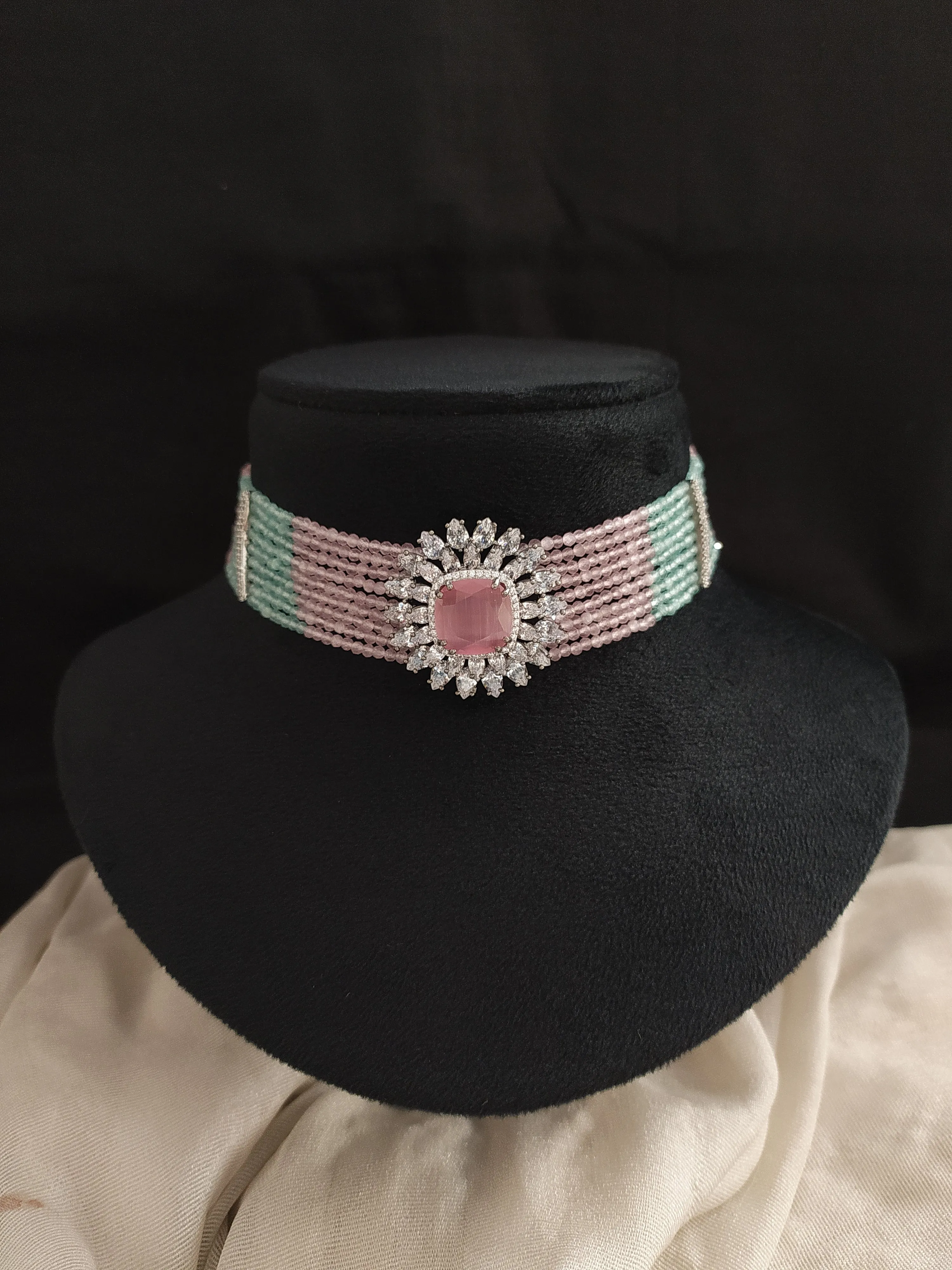 Victorian Elegance for You: Sparkling Choker Set (Mint & Pink, Violet, Green)