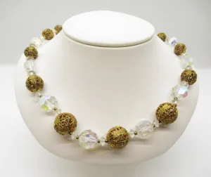 Vintage Choker with Gold Filigree and Aurora Borealis Beads