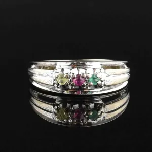 Vintage Emerald Ruby Quartz 14K White Gold Mothers Ring