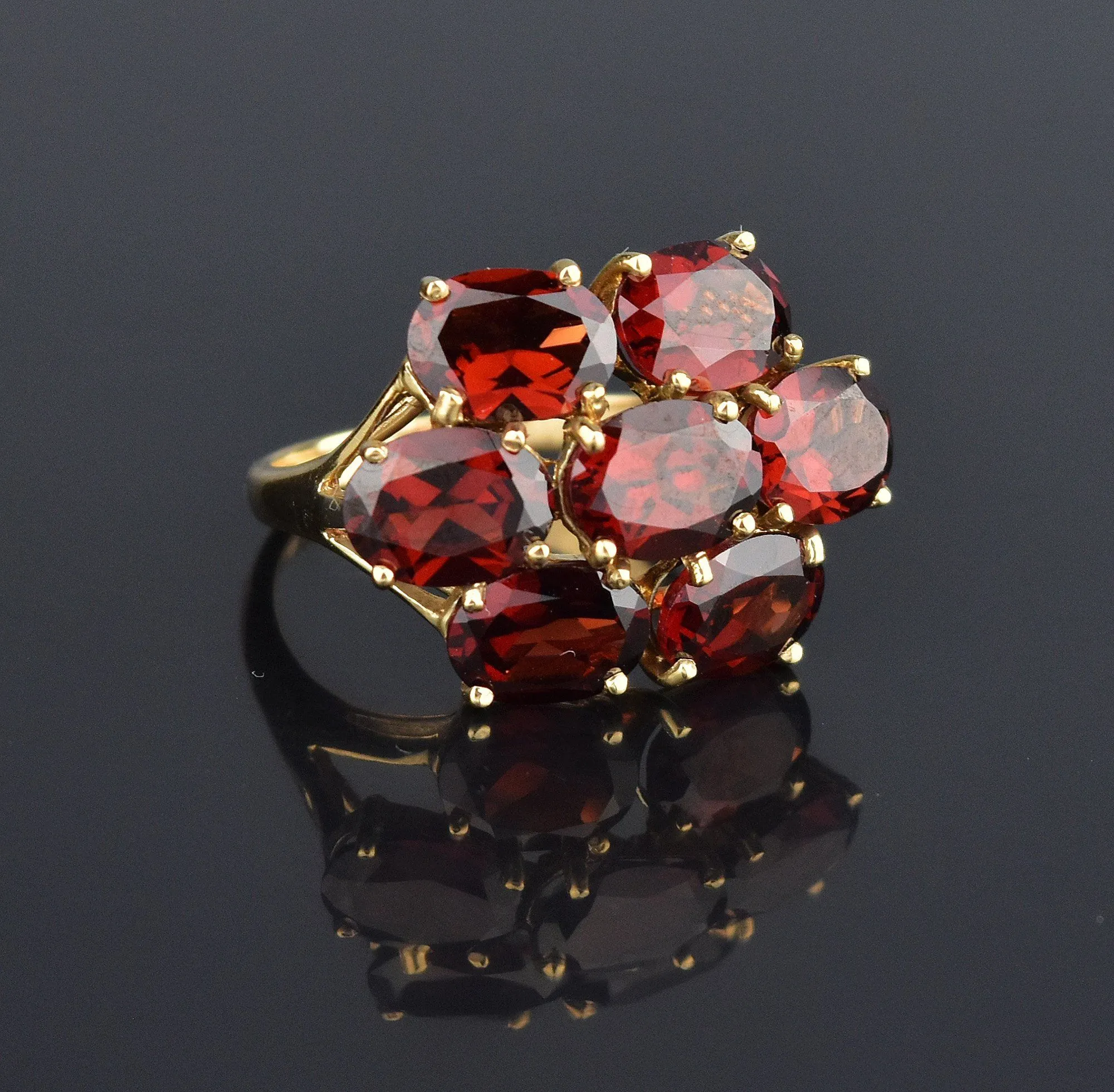 VIntage Garnet Cluster Gold Ring, Sz 8