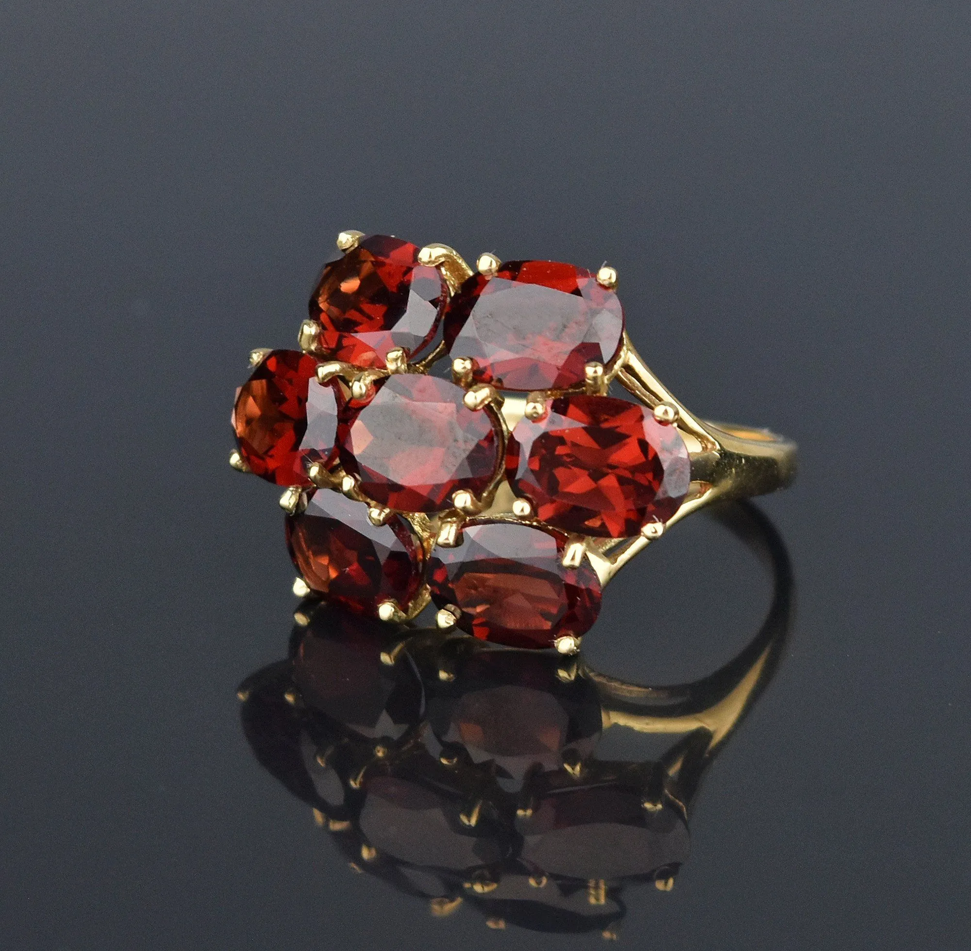 VIntage Garnet Cluster Gold Ring, Sz 8