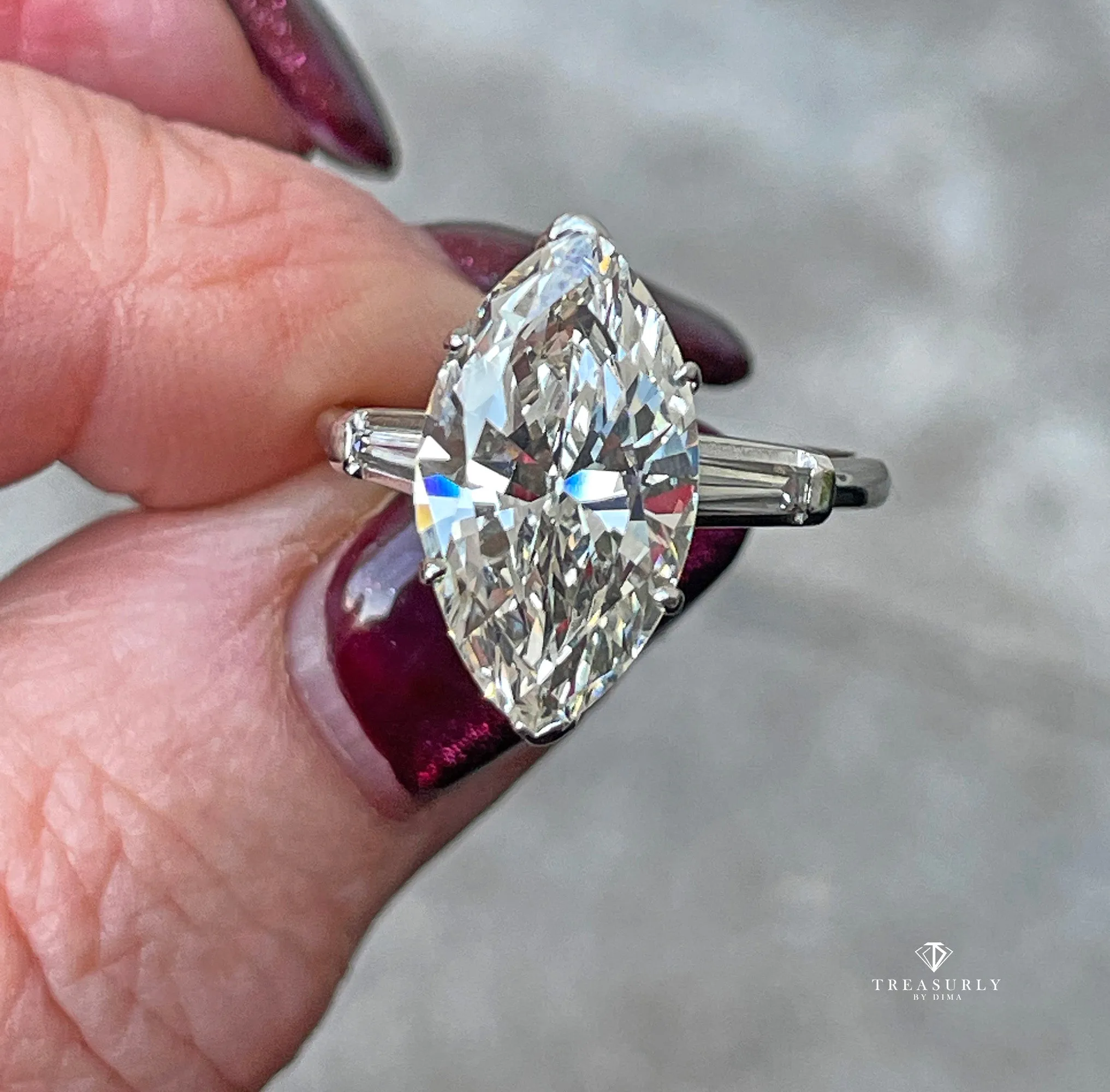 Vintage GIA 5.95ctw Marquise Diamond Engagement Platinum Ring with Gold Diamond Jacket