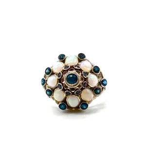 Vintage Opal and London blue topaz tiered ring