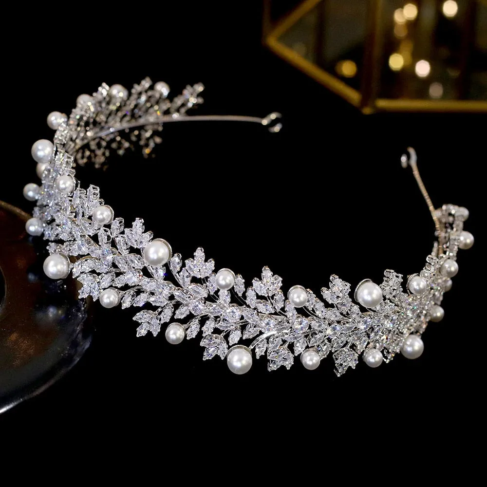 Vintage Romantic Tiara-Pearl and Silver Hair Band-Wedding Hair Accessory