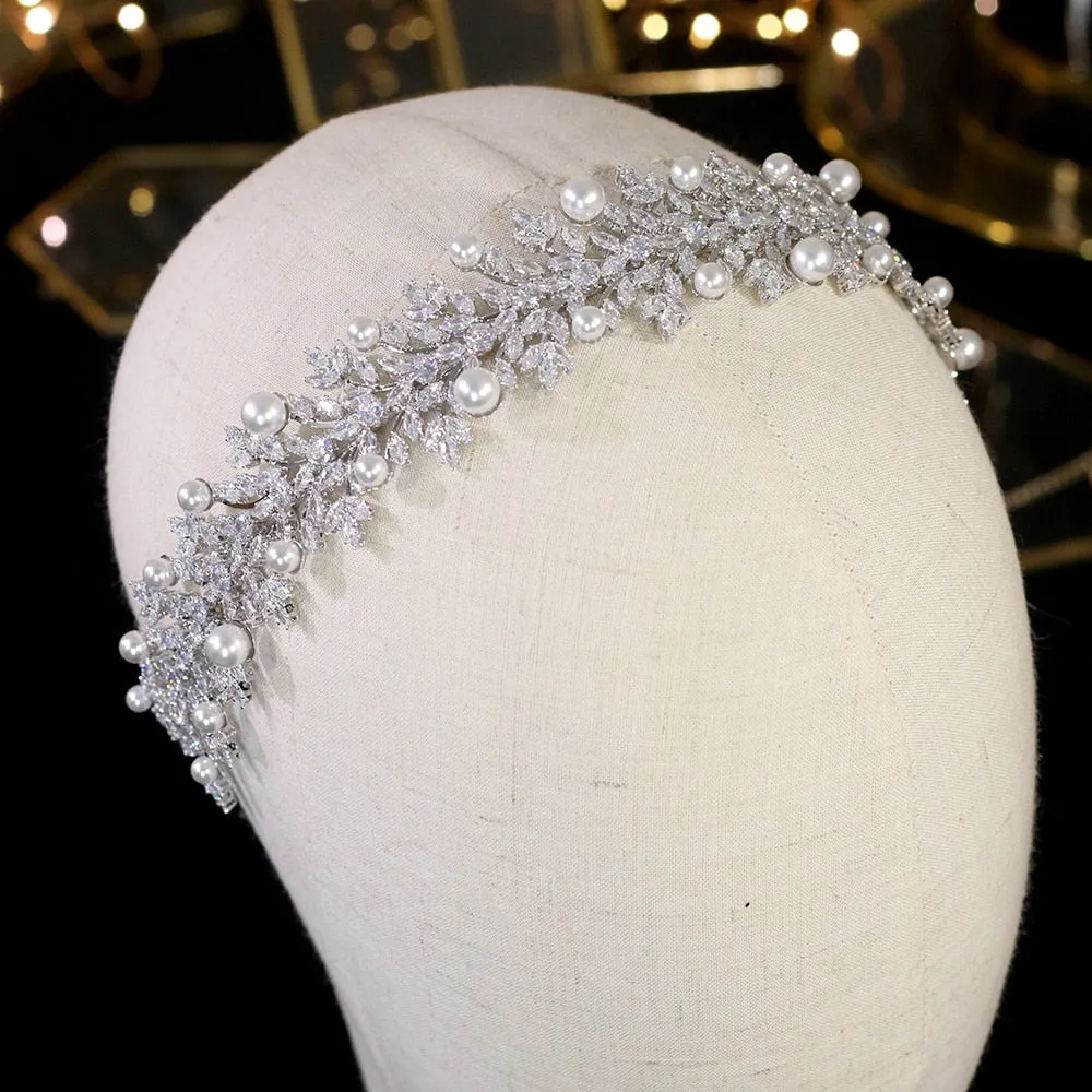 Vintage Romantic Tiara-Pearl and Silver Hair Band-Wedding Hair Accessory