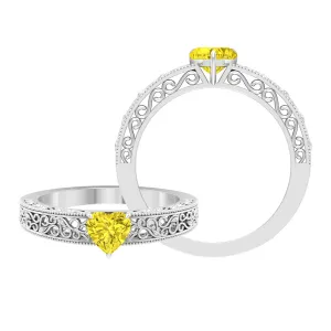 Vintage Style Yellow Sapphire Heart Engagement Ring