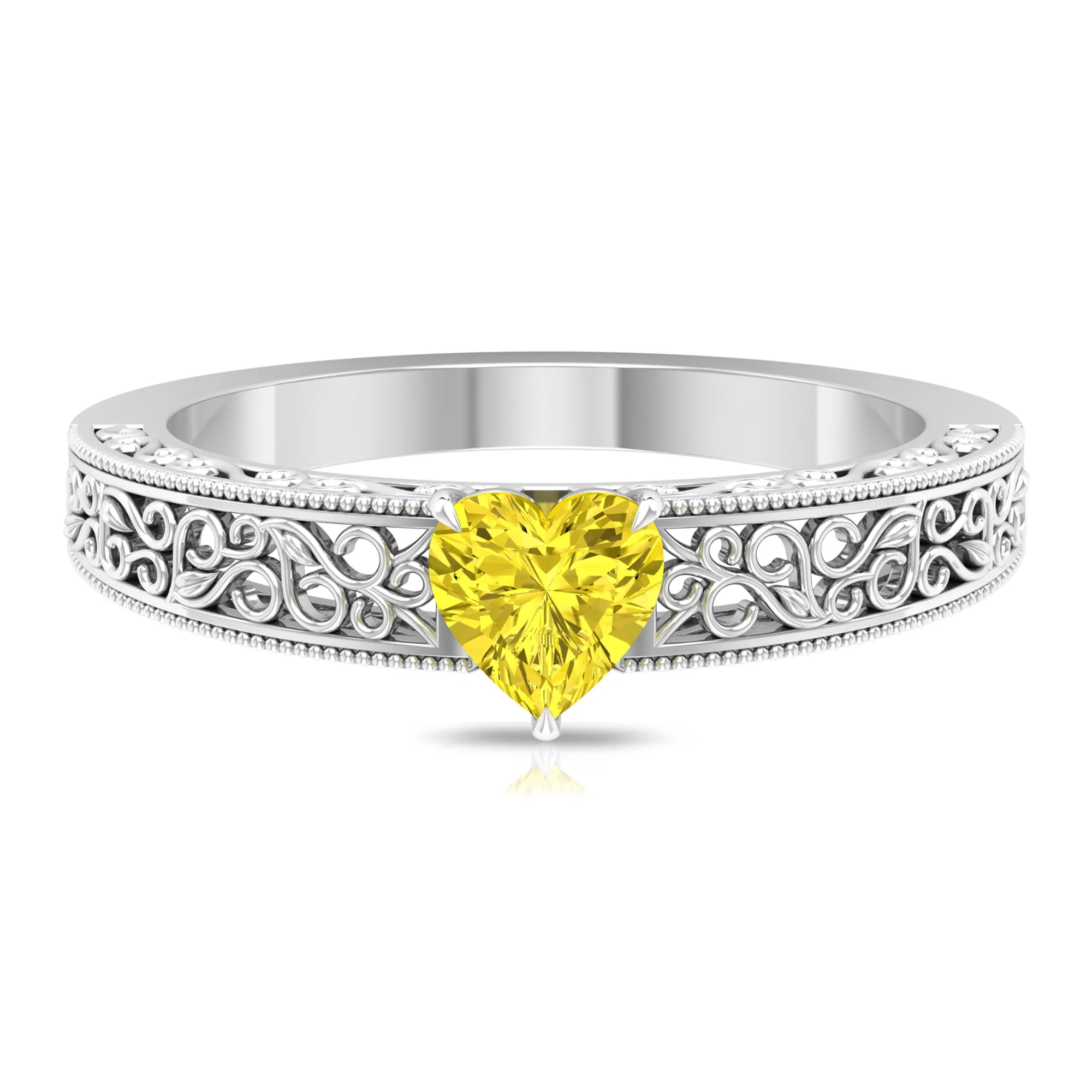 Vintage Style Yellow Sapphire Heart Engagement Ring