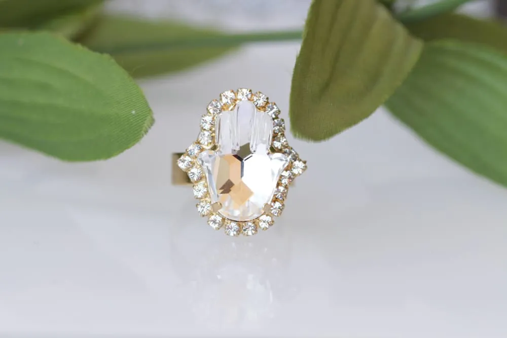 WHITE HAMSA RING