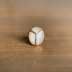 White Moonstone Lucky Scarab Ring