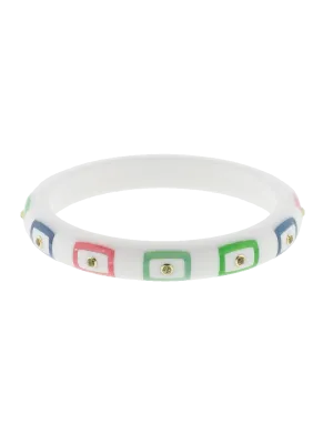 White Staron Multi Color Bakelite Bangle