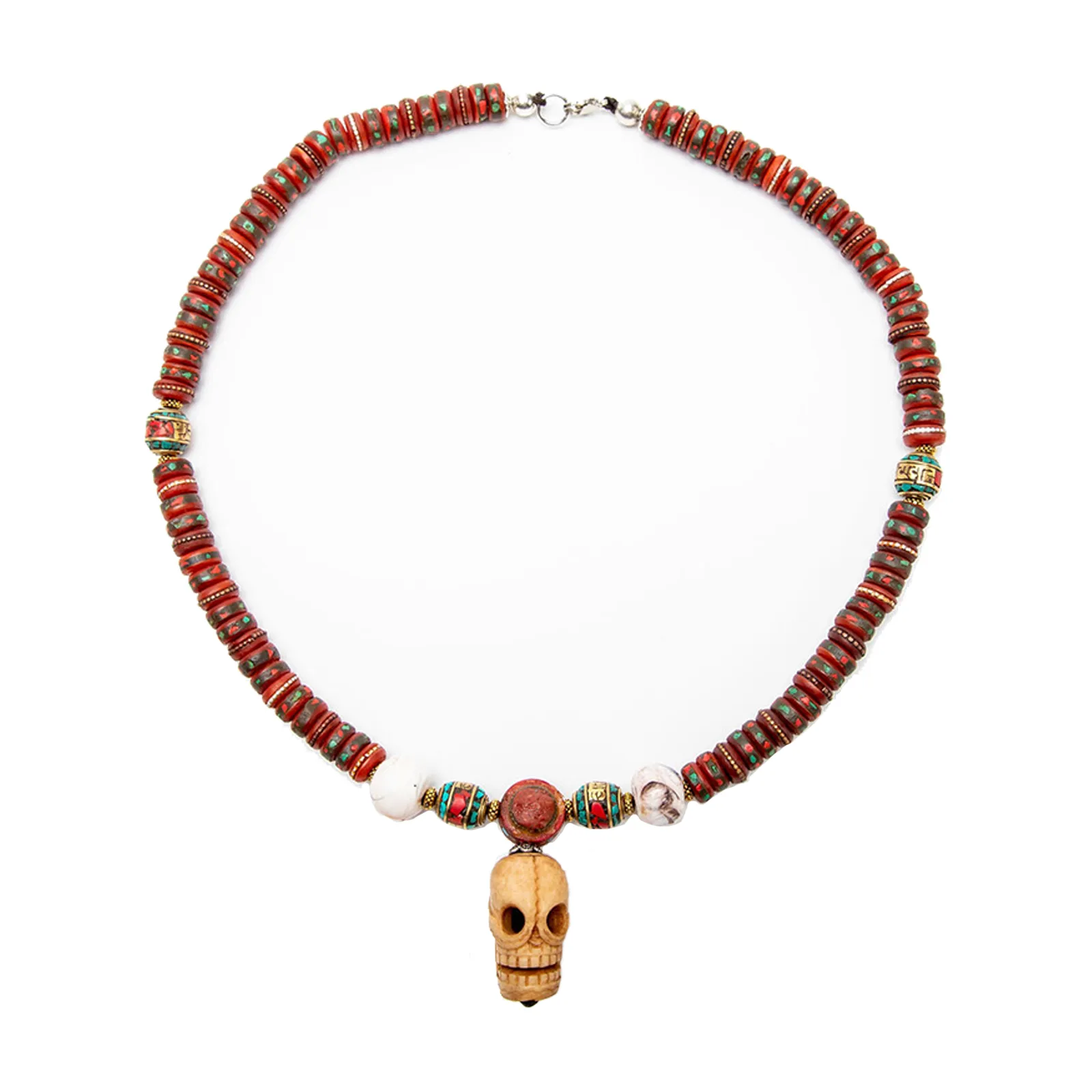 Yak Bone Necklace with Skull Pendant