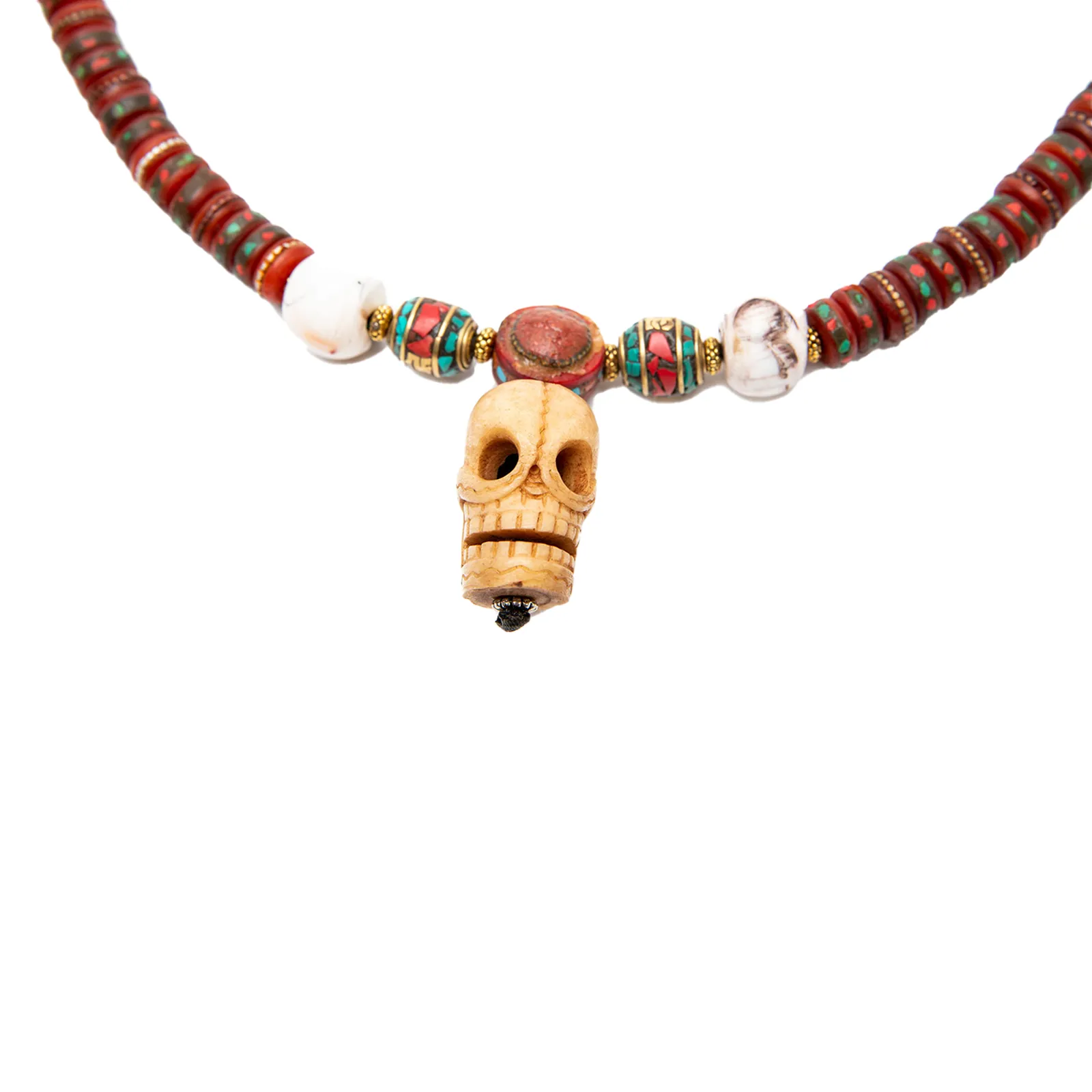 Yak Bone Necklace with Skull Pendant